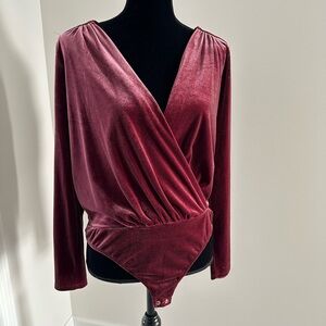 Women’s Express Velour Burgundy Crossover Long Sleeve Bodysuit